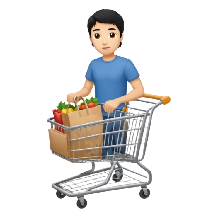 man-with-a-shopping-cart-full-body black hair sticker