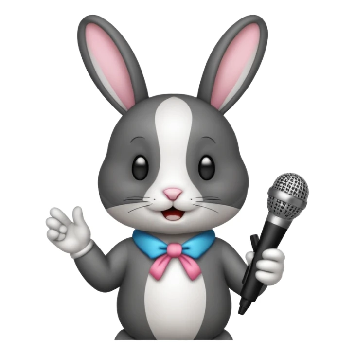 black and white bunnie singing , holding mic sticker