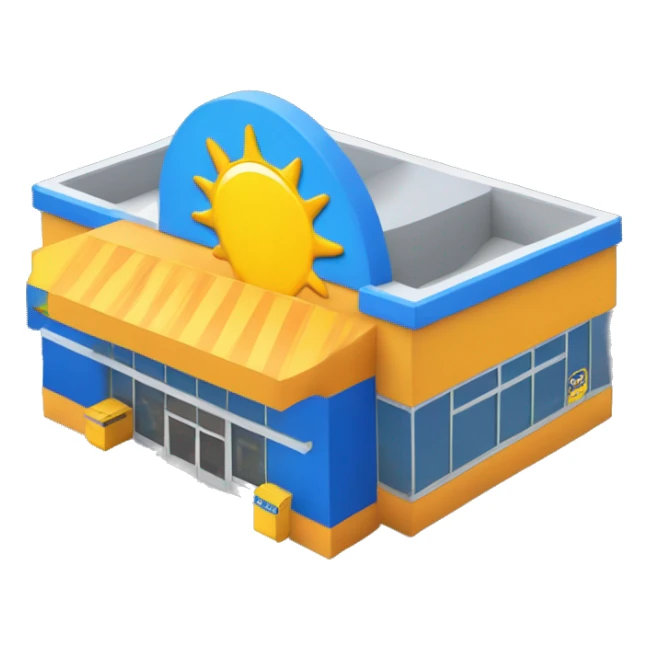 “Walmart store with a simple, recognizable design, featuring the iconic sunburst logo, blue and yellow color scheme, and storefront details that convey a large retail environment.” sticker