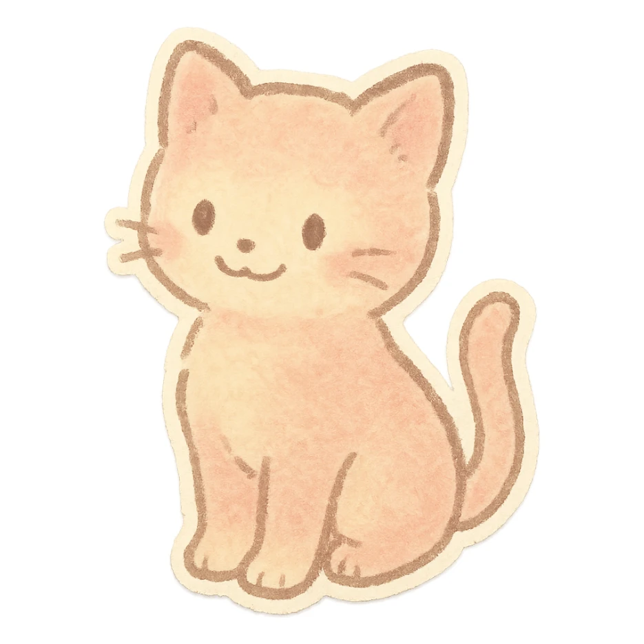 small pastel kitten silhouette, Japanese hand-drawn soft sticker style, full object, transparent background, with a gentle smile sticker