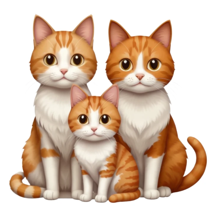 3 sibling cats all different natural colours; 1 is ginger and white, the next is brown tabby and white and the third is a calico sticker