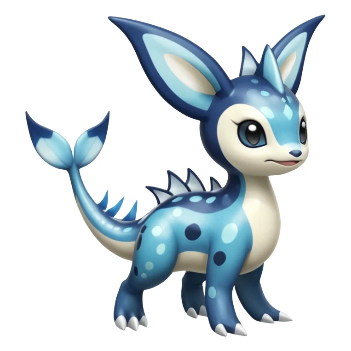 Black and white smooth glossy soft hot spotted Meloetta-Dialga-Orca-Vaporeon-Pokémon-Fakémon-fusion-hybrid-creature (full body), 4-legged,  sticker