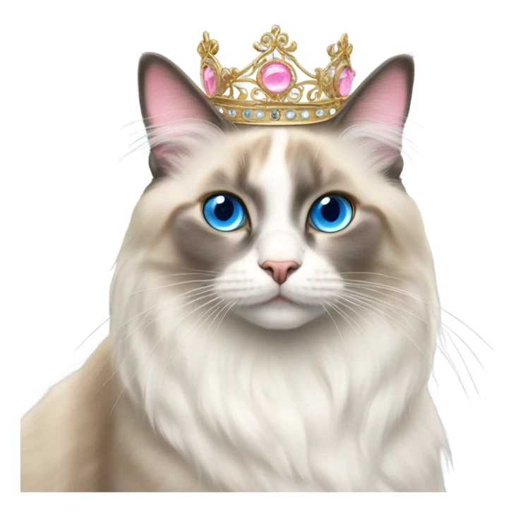 Realistic ragdoll cat with blue eyes wearing pink and gold tiara sticker