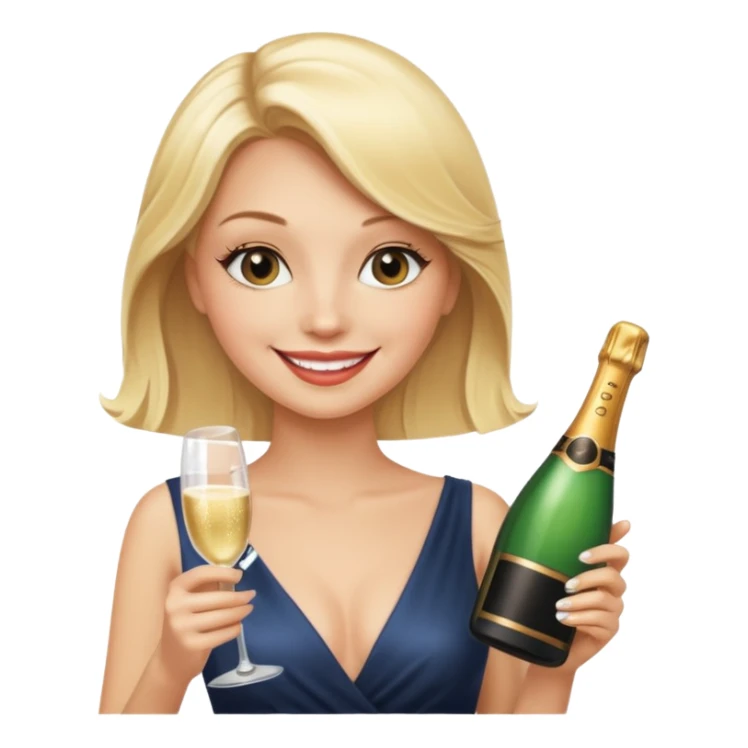 Glamorous blonde lady holding champagne bottle sticker