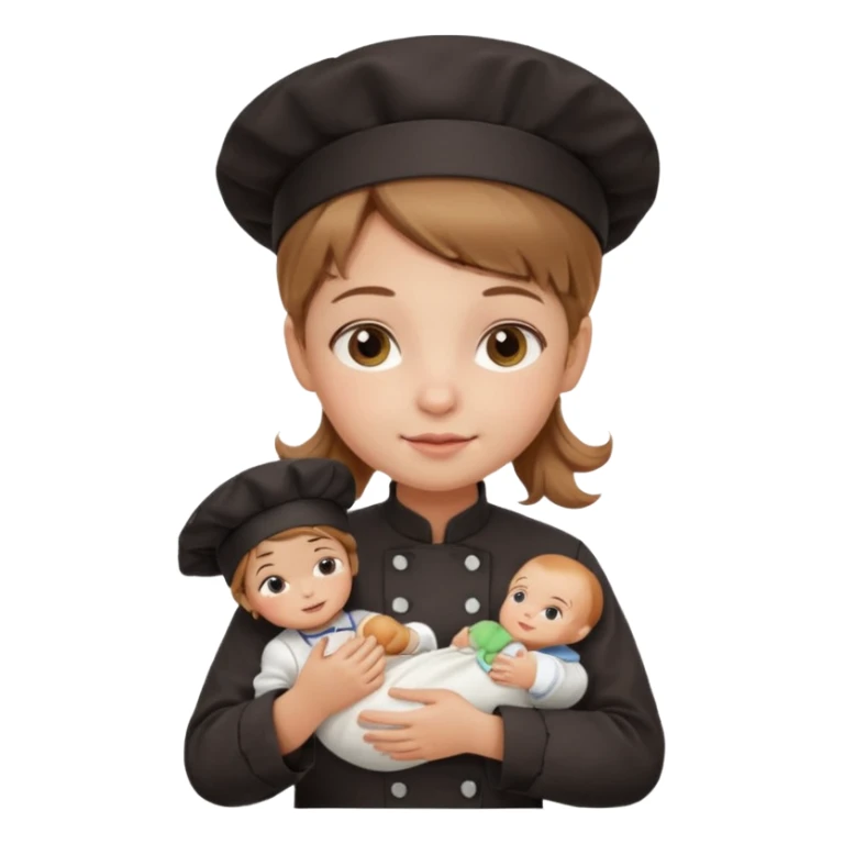 girl kid italian chef, uniform, holding babydoll sticker