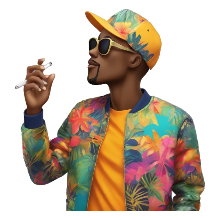 Person vaping wearing a colourful vibrant tropical patchwork of intricate vintage patterns, vape sticker