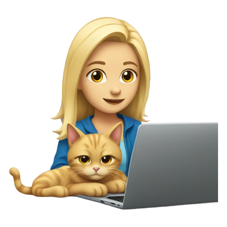 Blonde girl with cat and a laptop sticker