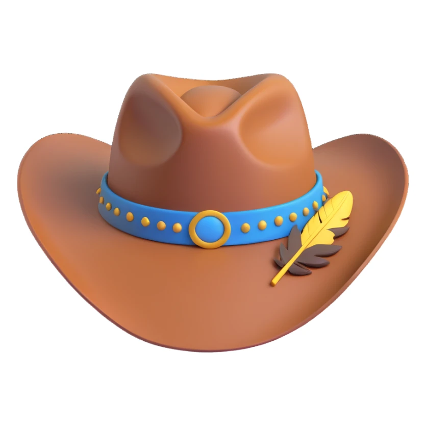 Add a single feather tucked into the leather band of the Billy Jack hat, keep the 3D emoji style. sticker