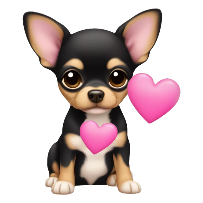 black & tan chihuahua puppy with a pink heart sticker