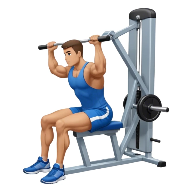 side-view bodybuilder in blue shorts seated weighted calf-raise machine on his tip toes sticker