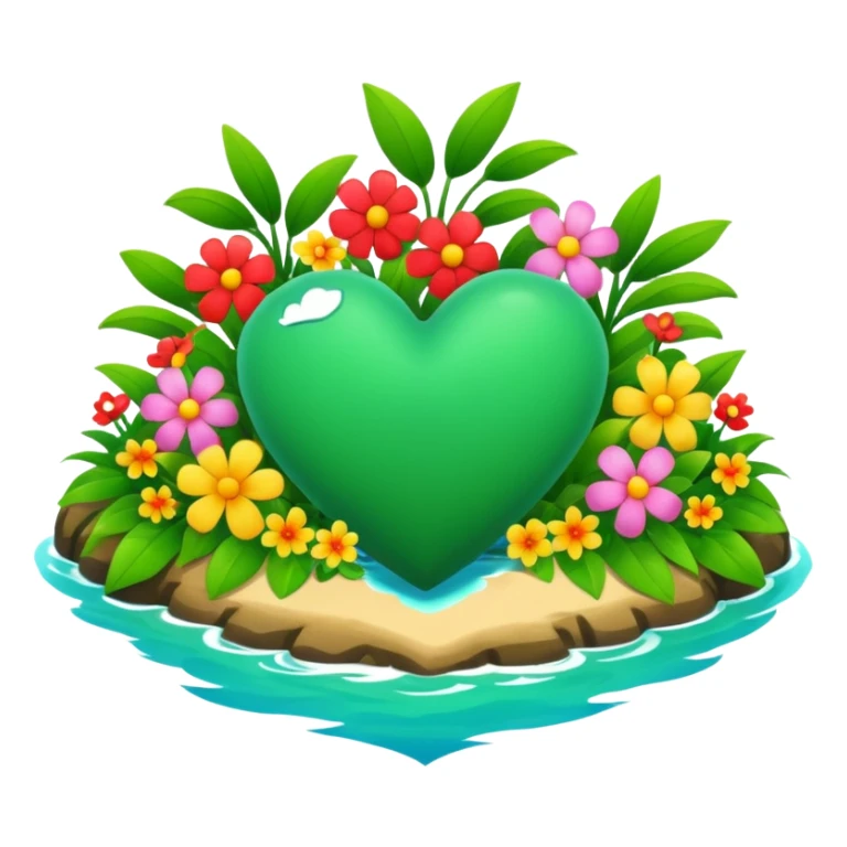 A island heart with green and flowers on it sticker