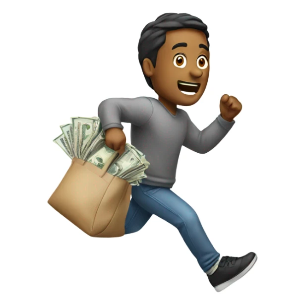 man running with bag of cash sticker