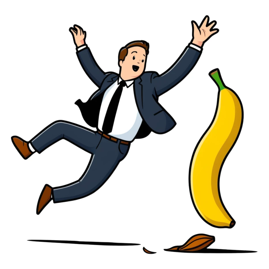 JD Vance falling backwards with one foot slipping on a single banana peel on the ground sticker