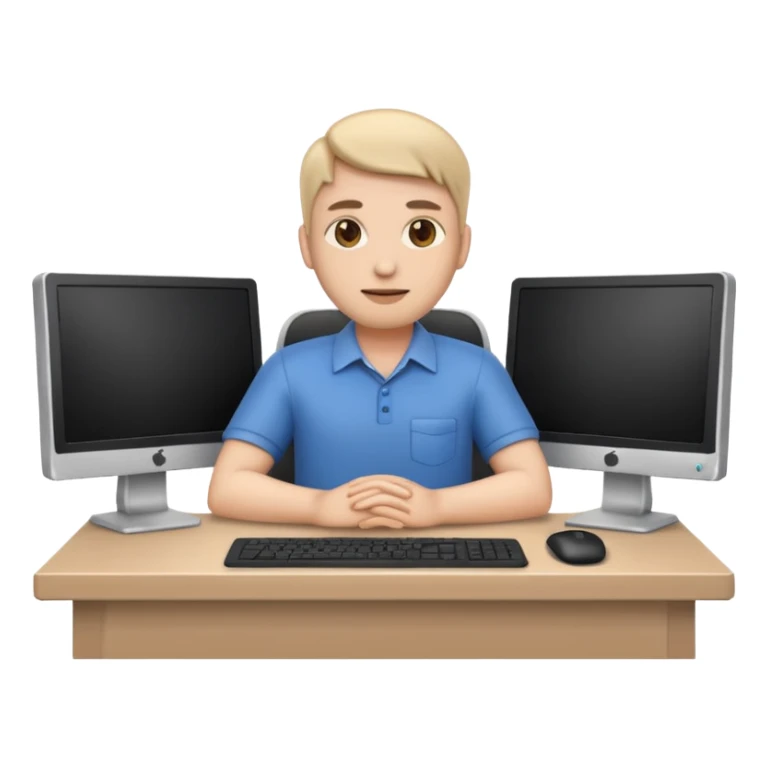 tech worker emoji sitting at desk with monitor sticker