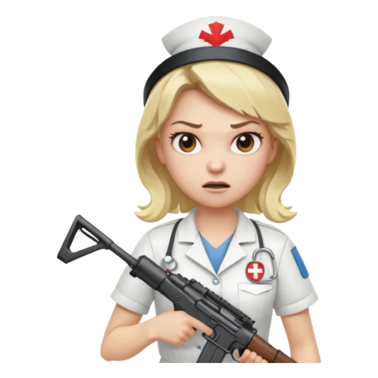 angry blonde nurse with an assault rifle sticker