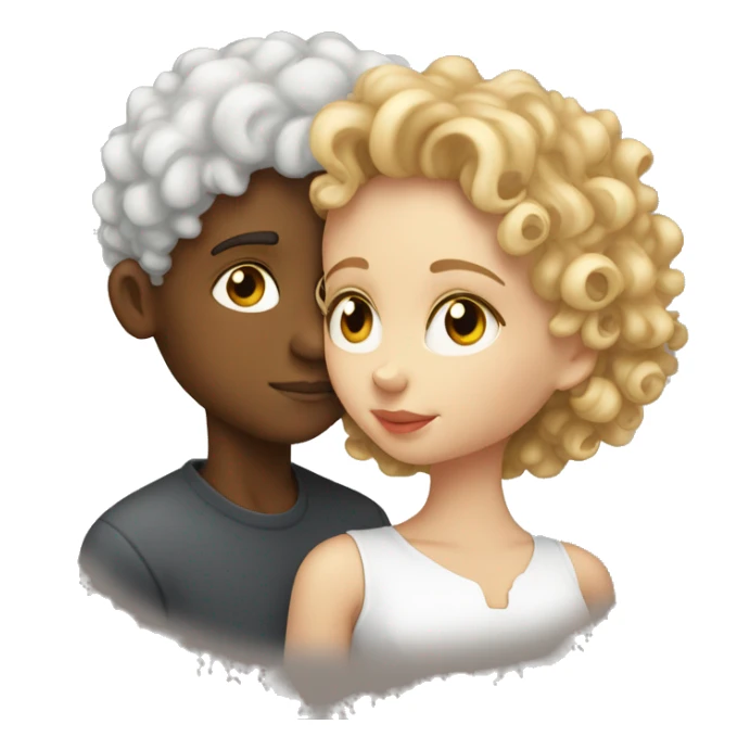 a light skinned curlyhead boy kissing a white curlyheaded girl sticker