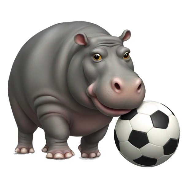 fat hippo as soccer player kick ball left leg sticker