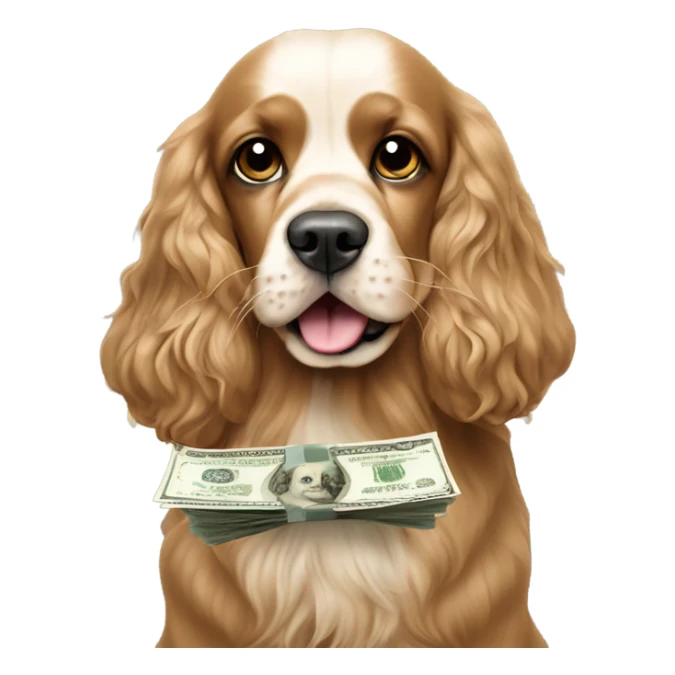 cocker spaniel holding money in mouth sticker