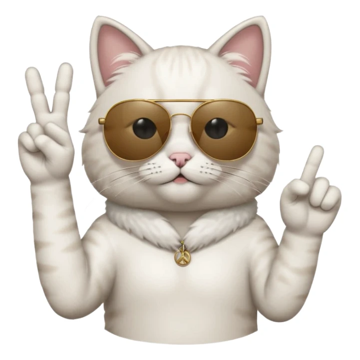 a cat wearing sunglasses a saying peace out on his head there would be written peace out and he will do the pose for peace out sticker