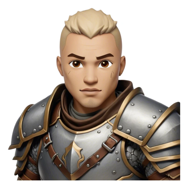 Cinematic Realistic WoW Human Warrior Portrait, head tilted dramatically with an exaggeratedly amused expression, blending rugged heroism with a hint of lighthearted charm. His chiseled face, framed by meticulously rendered steel armor and leather accents in consistent greys and bronzes, is brought to life with dynamic lighting and high shine, dramatic yet whimsical, capturing the essence of a warrior whose epic might is coupled with an approachable, playful demeanor. sticker