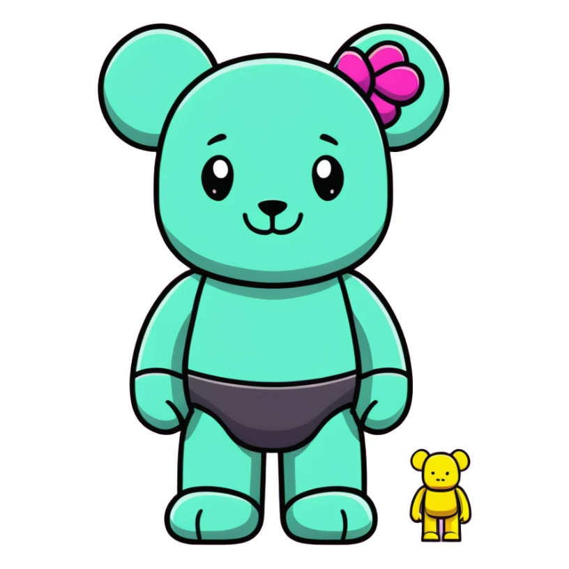 Bearbrick figure with KAWS style but with a cute happy smile, colorful bear-shaped collectible toy with articulated limbs sticker