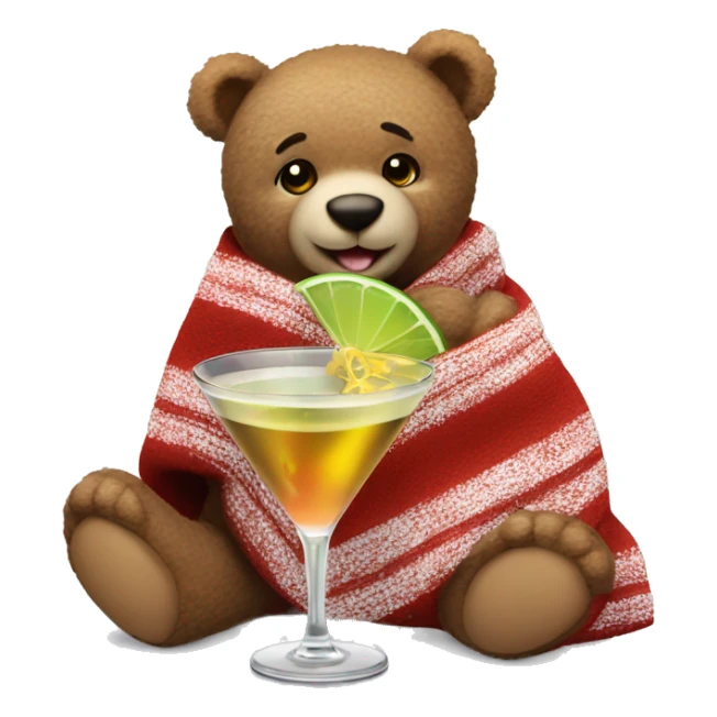 a Christmas teddy happy bear wrapped in a blanket drinks martini  sticker
