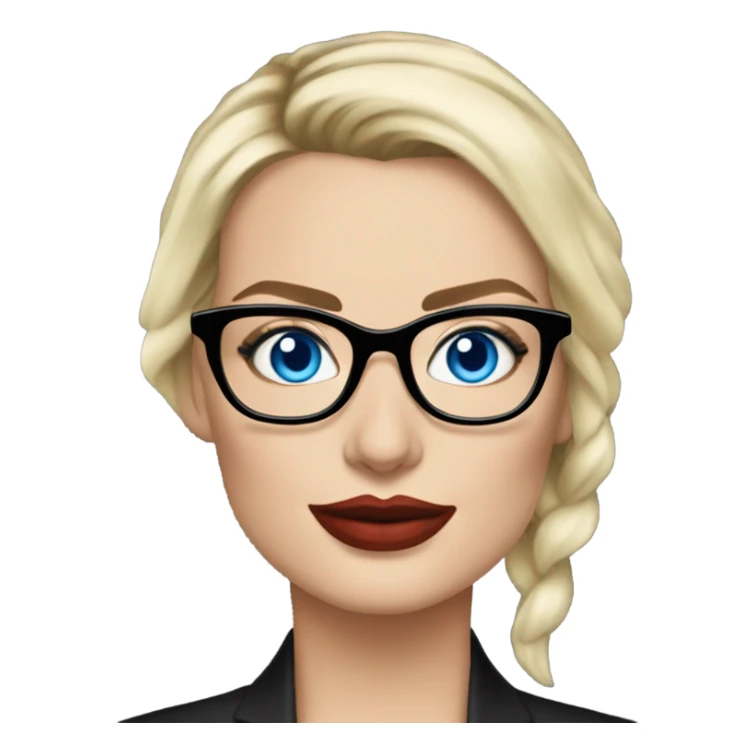 margot robbie secretary,  bright blue eyes, wearing black glasses  sticker
