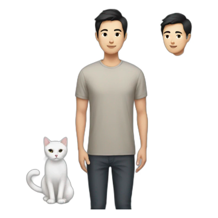 Beautiful Asian man with short black hair and tall with a cat sticker