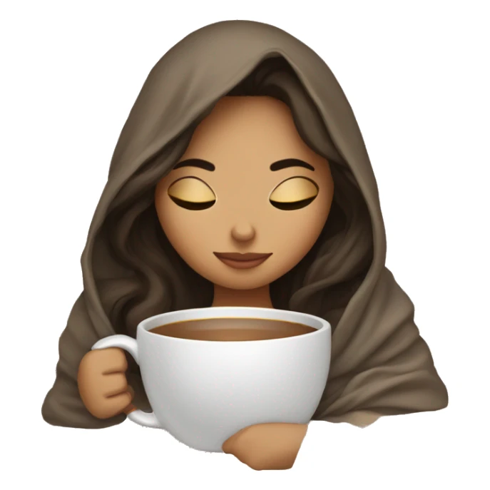 girl brunette inside a blanket sipping coffee eyes closed sticker