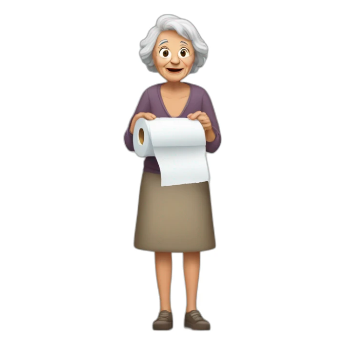Old grunpy lady with toilet paper sticker