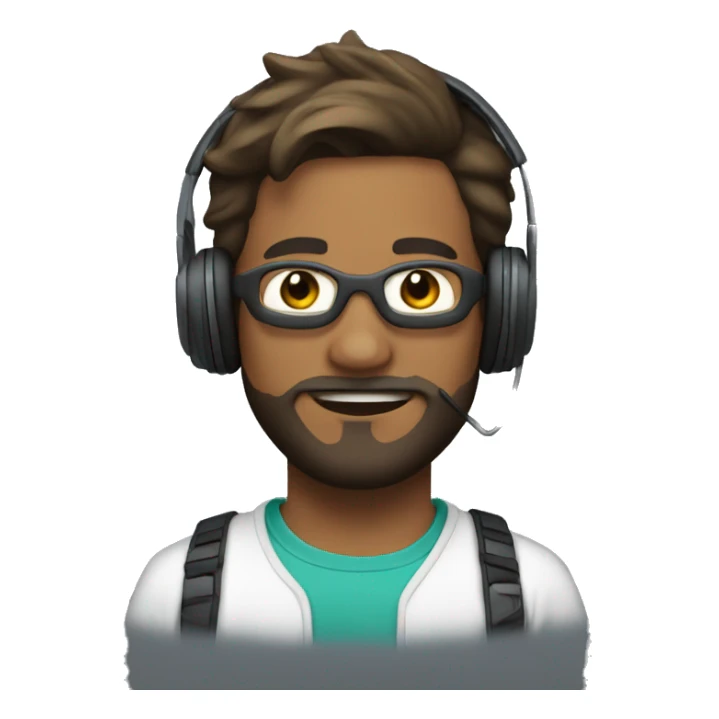 28 year old boy with beard and wearing a goggle and a headphone sticker