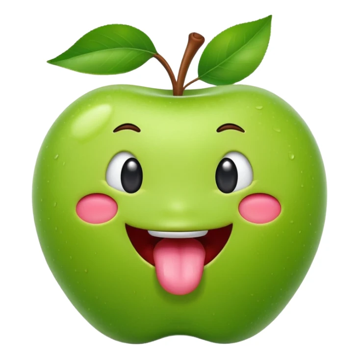 create a green apple showing the tongue on IOS style same pattern as the real iphone emojis, should look cute sticker