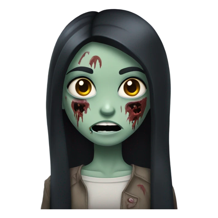 girl zombie with black long hair with teeth and serious face  sticker