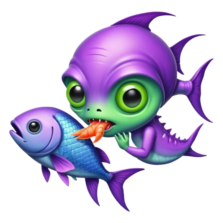 a purple alien plant that's eating a fish sticker