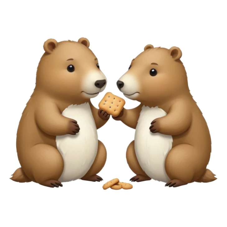 small capybara and a snow bear eating biscuits with each other sticker