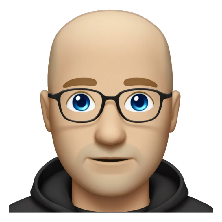 bald white man with blue eyes, stubble, glassses. black clothes sticker