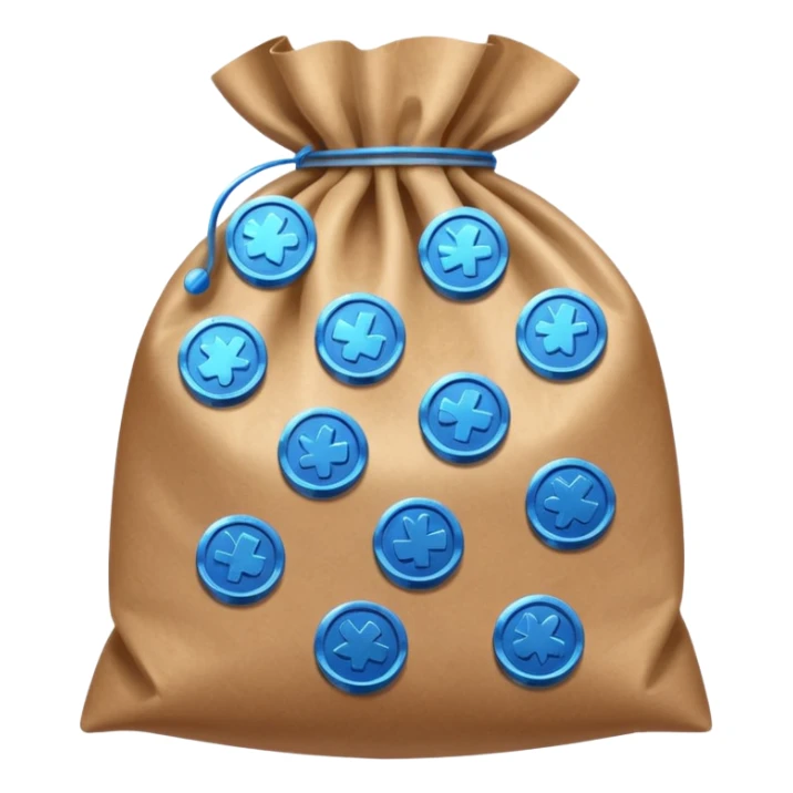 brown bag of blue coins sticker