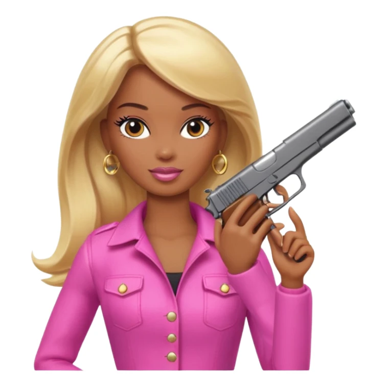 Brown skin blonde hair barbie with gun sticker