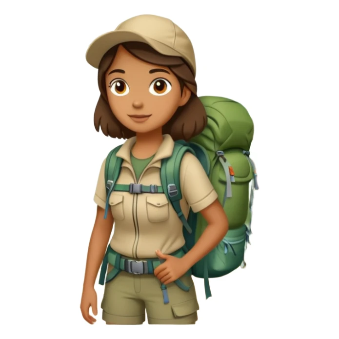 Girl with hiking backpack and camping gear in forest, Melissa Backwoods sticker