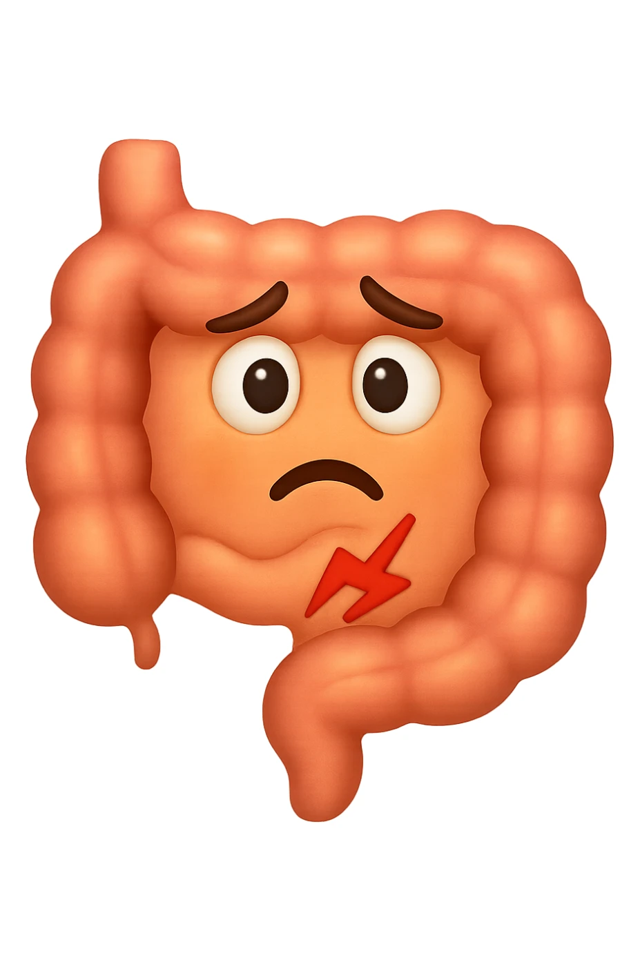 emoji stile iphone di un intestino con mal di pancia, espressione preoccupata sticker