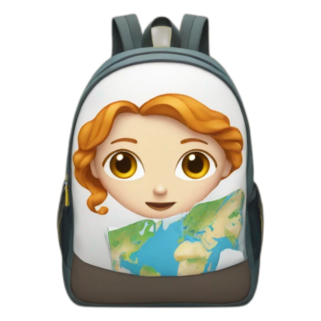 Ginger White woman backpack with the eyes and the map sticker