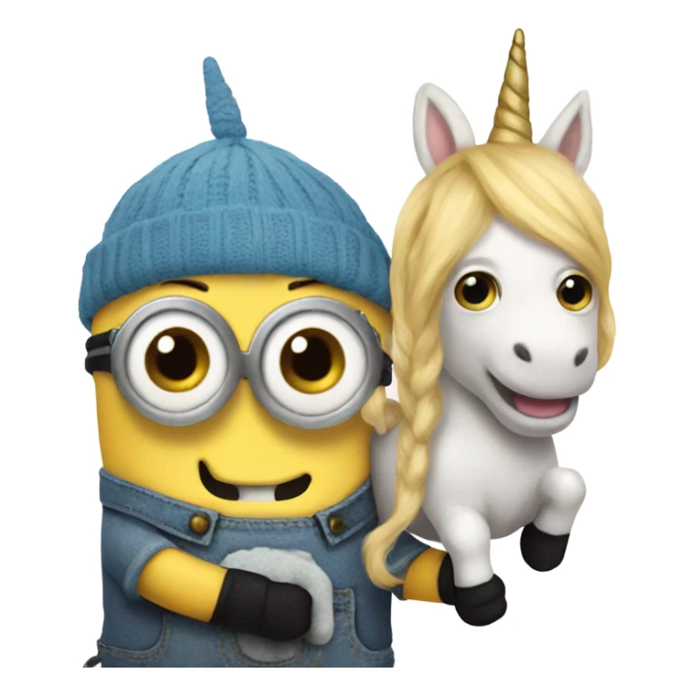 Minion holding a unicorn plushie sticker