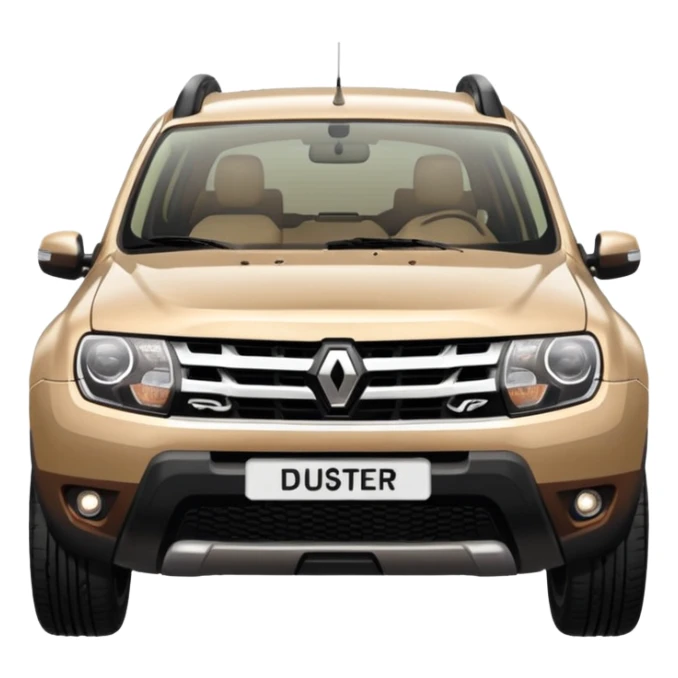 Front side of Renault Duster 2014. Beige colour  sticker