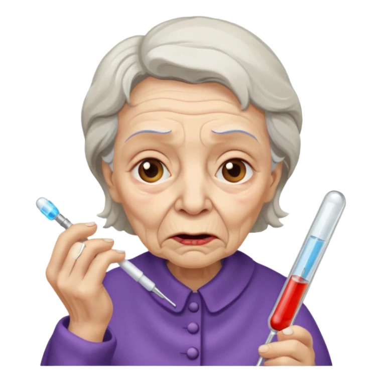 sick old woman with thermometer on her mouth sticker