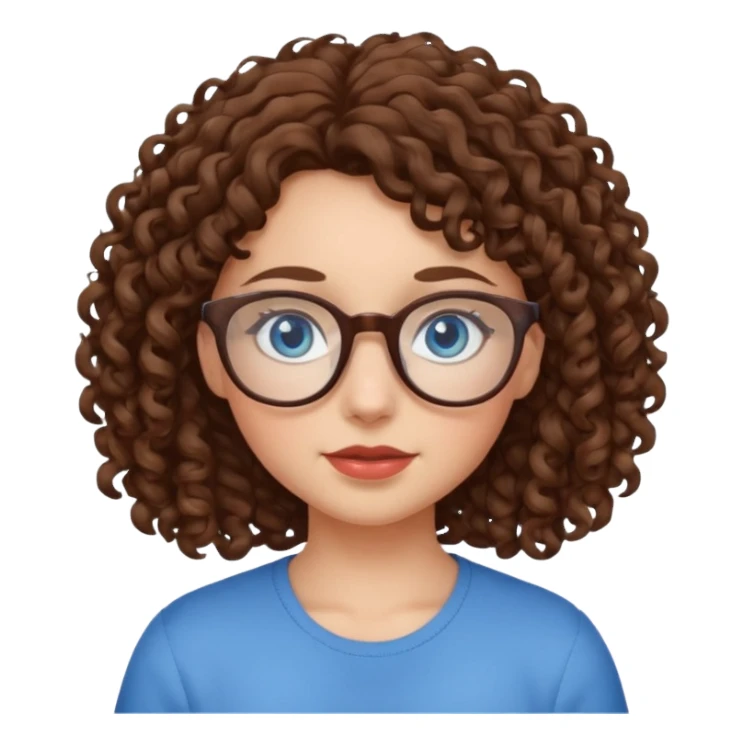 Girl with curly brown hair, blue eyes, and glasses  sticker