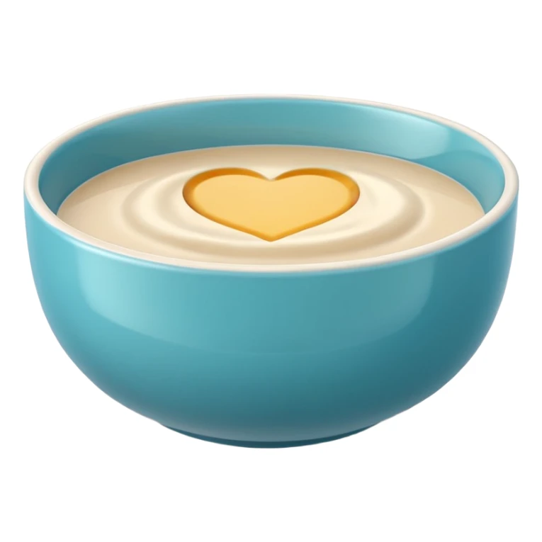 “Simple bowl emoji 🥣 in clean 3D style, smooth rounded bowl shape, light neutral bowl color, glossy plastic texture, shiny reflective surface, soft studio lighting, subtle highlights, minimal cereal/porridge inside with smooth surface, cute emoji proportions, ultra-polished 3D look,  sticker