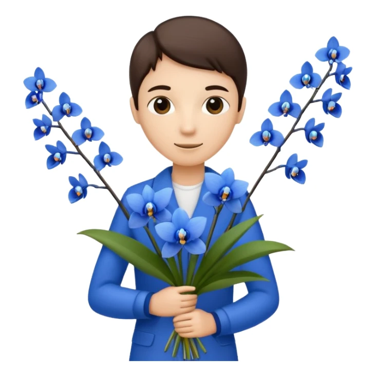 A stick figure holding a bouquet of blue orchids sticker