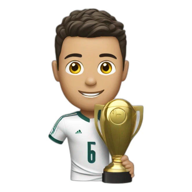 Cristiano Ronaldo holds the championship trophy sticker