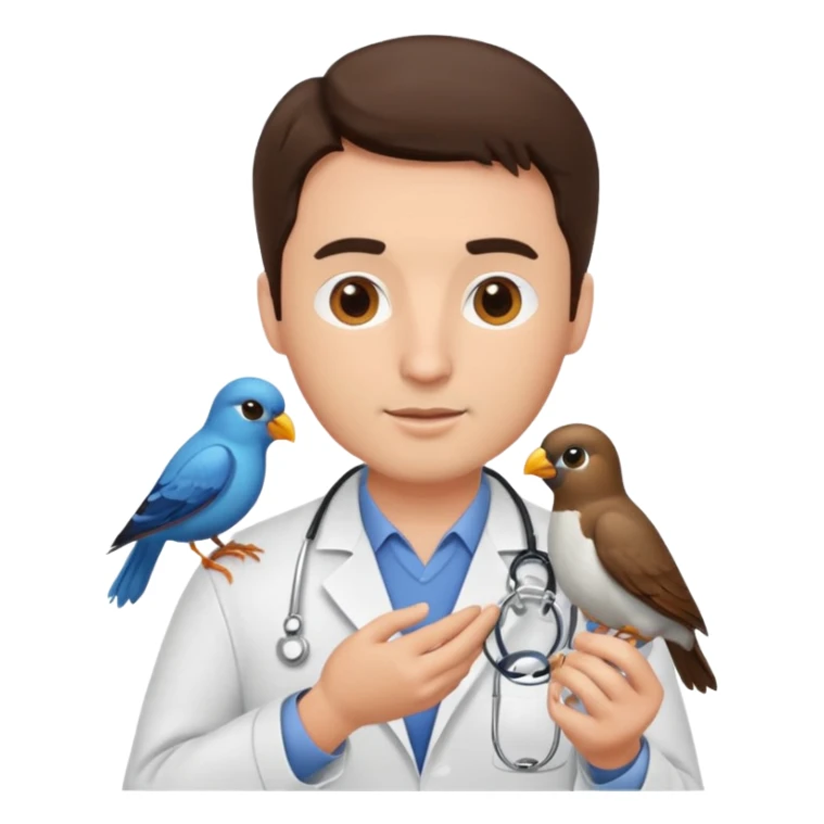 brunette man veterinarian with bird sticker