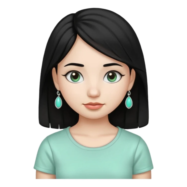 A girl emoji wearing silver jhumka and light mint green colour tshirt with dark black hair sticker